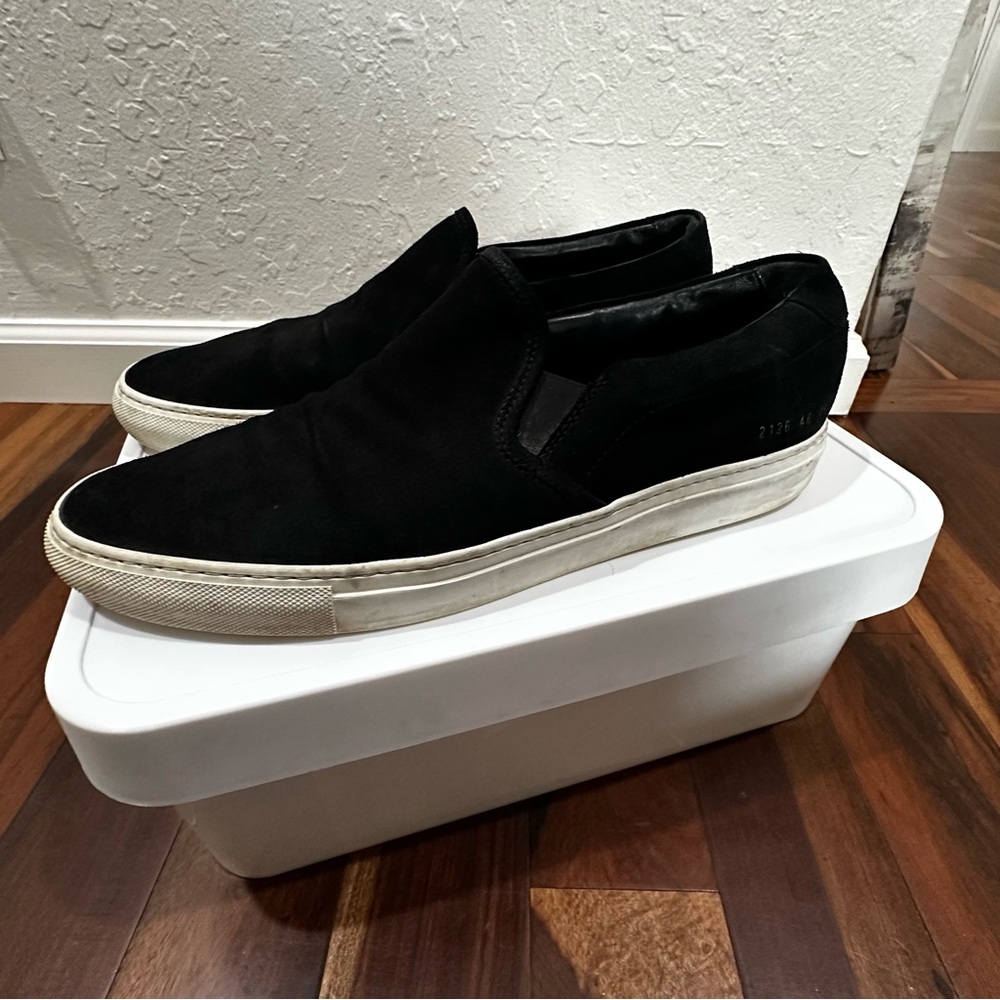 Common Projects Black Suede Mens slip ons size 13